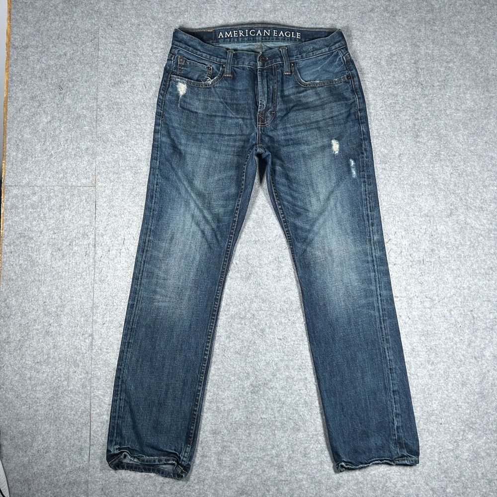 American Eagle Denim Jeans Mens 32/32 Blue Slim Straight Distressed Workwear